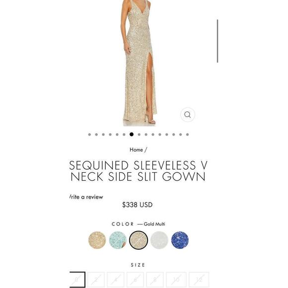 Mac Duggal 1068 Sequins V-Neck Side Slit Gown Evening Dress 0 XS Gold Sleeveless - Picture 4 of 11